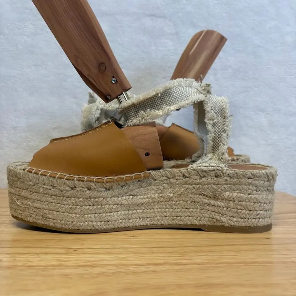 Zara Rope Sandals Platform Espadrille Ankle Buckle Tan Leather Sandal EU 39 US - Picture 7 of 13